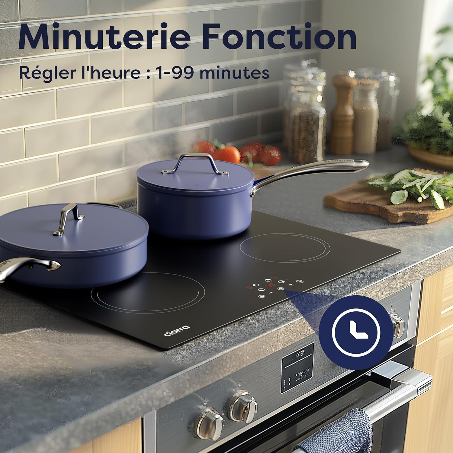 Ciarra Induction Hob - 4 Burners - 6000W - Built-in Hob - Touch Control - 9 Levels - CABBIH4-E
