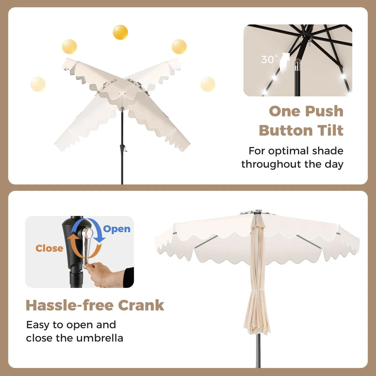 Tangkula 10 FT Outdoor Patio Umbrella with Solar LED Lights and Weighted Base-Beige - Product image 3