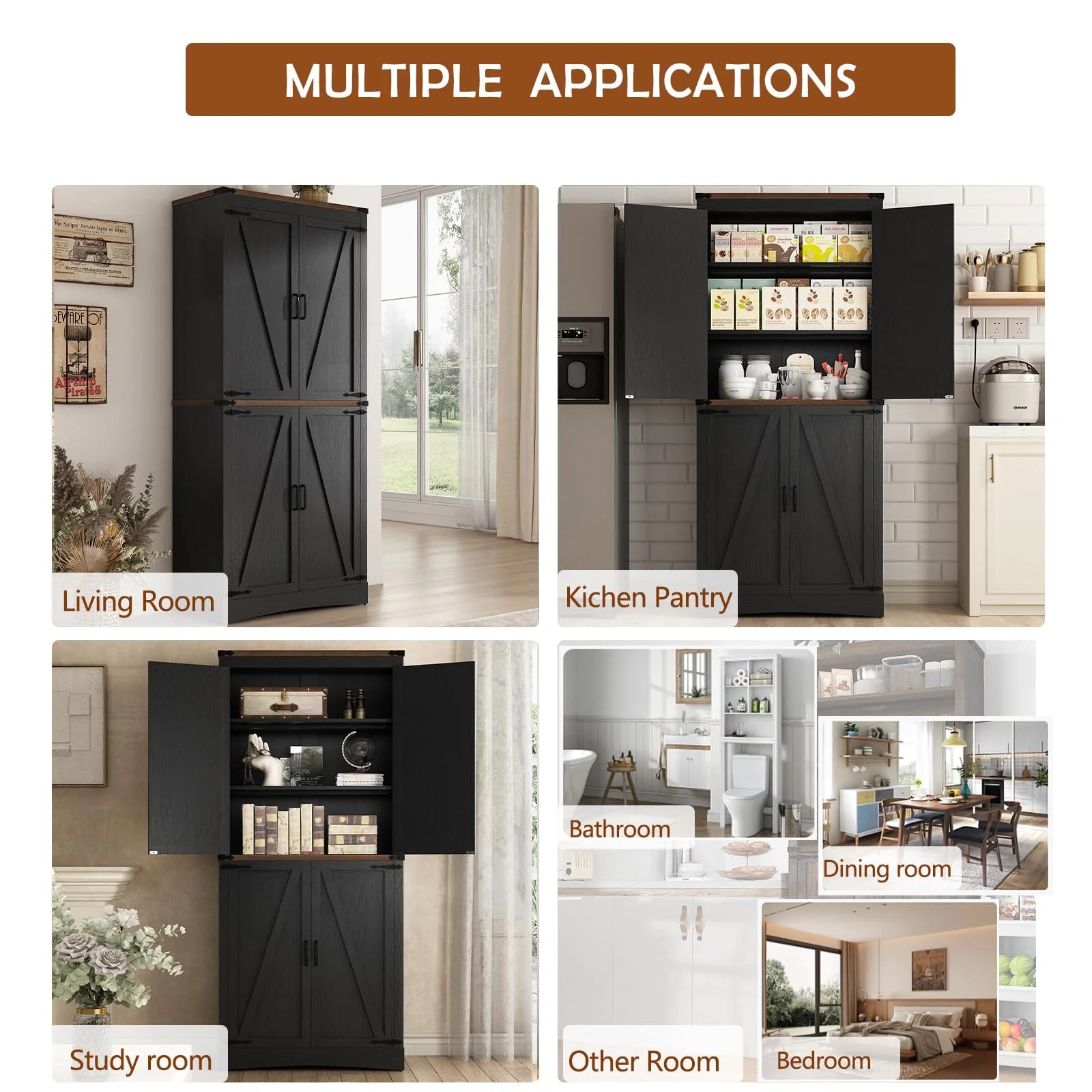 71" Tall Farmhouse Kitchen Pantry Cabinet, 5 Layers Storage Cabinet with Adjustable Shelves - Product image 45