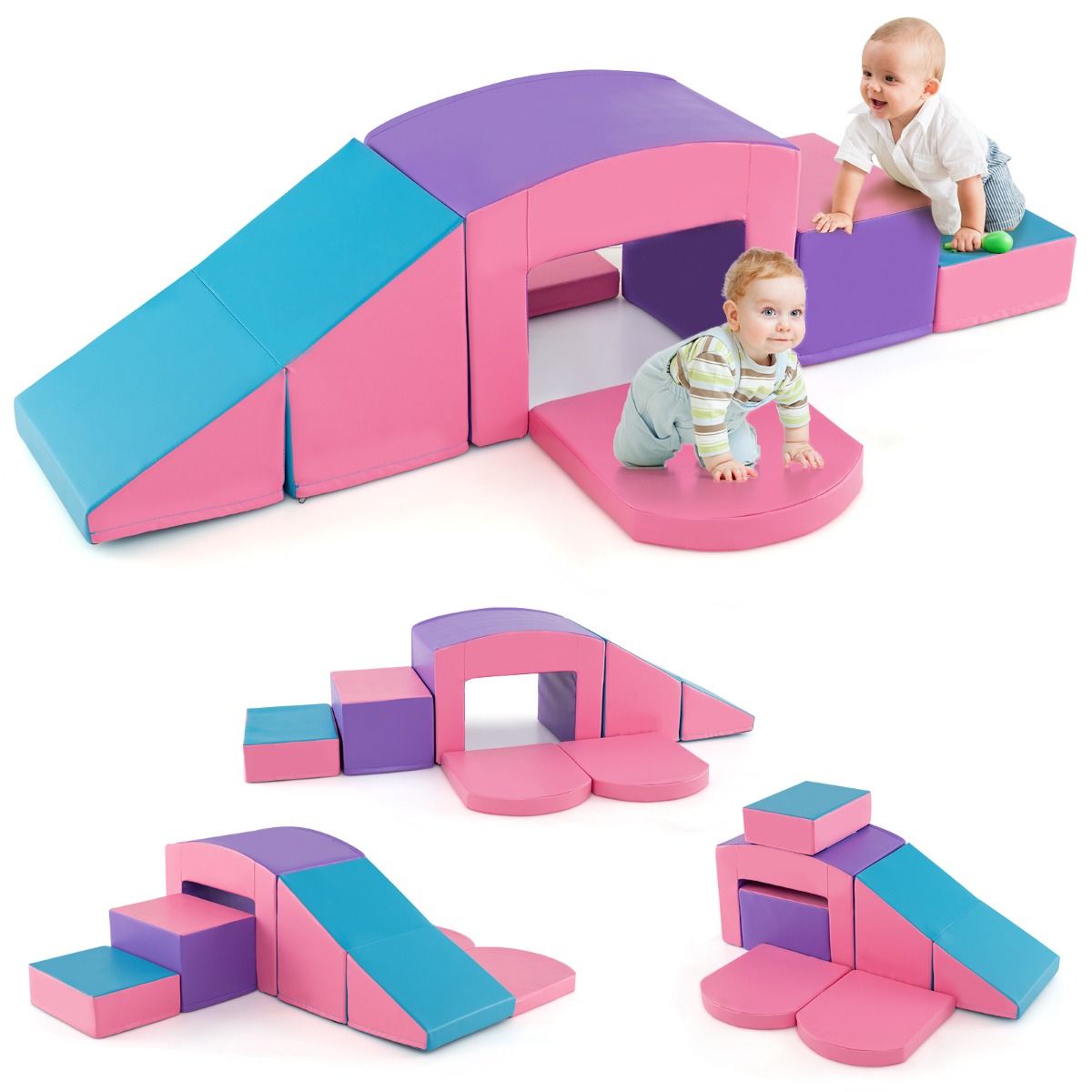 6 Foam Climbing Blocks Toddler Climbing Game Colorful Climbing Activity Game Tunnel Stairs and Ramp for 12+ Months Colorful/Blue/Purple -