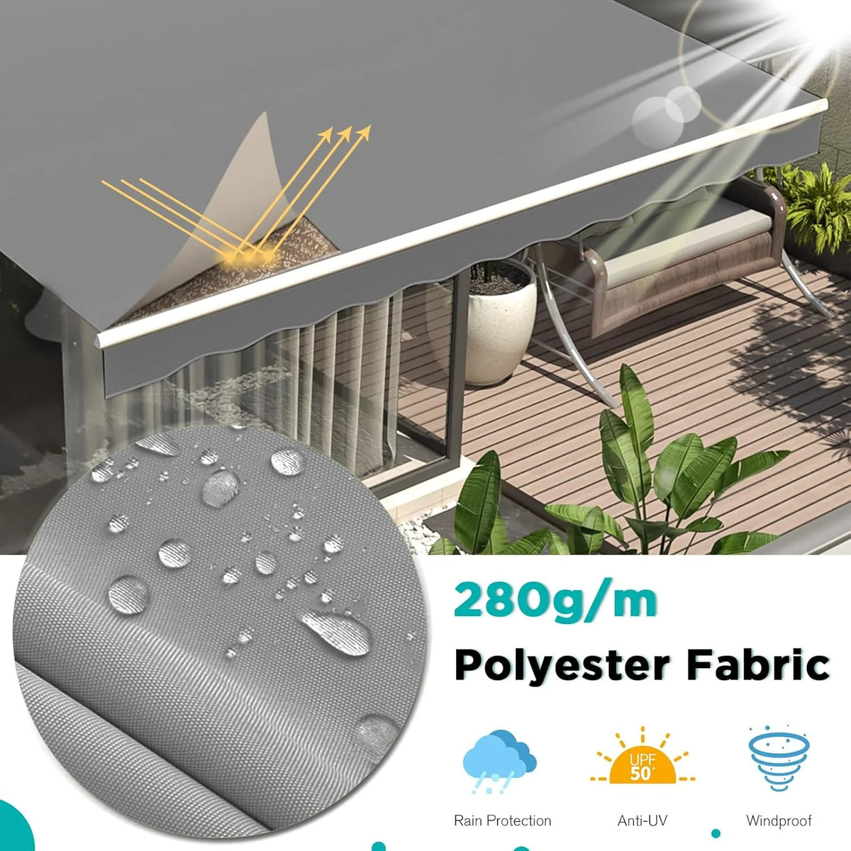 AECOJOY 14'x10' Manual Retractable Awning Sun Shade, Patio Awning Canopy - Product image 4
