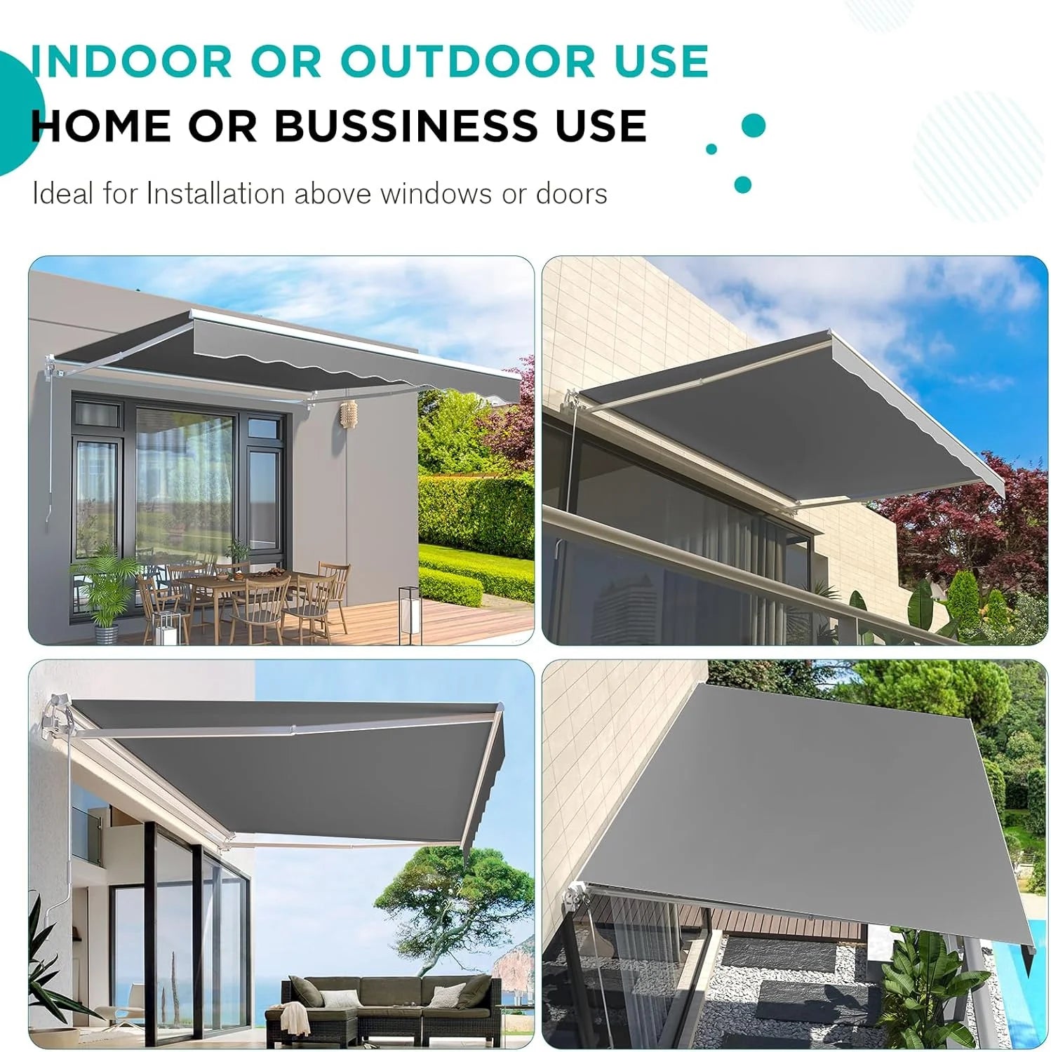 AECOJOY 14'x10' Manual Retractable Awning Sun Shade, Patio Awning Canopy - Product image 5