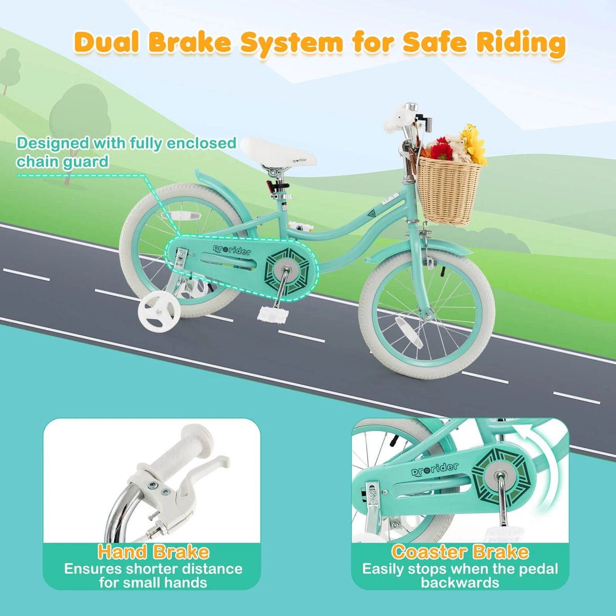 Prorider 16" Kid'S Bike with Training Wheels Adjustable Handlebar Seat Handbrake Pink - Product image 17