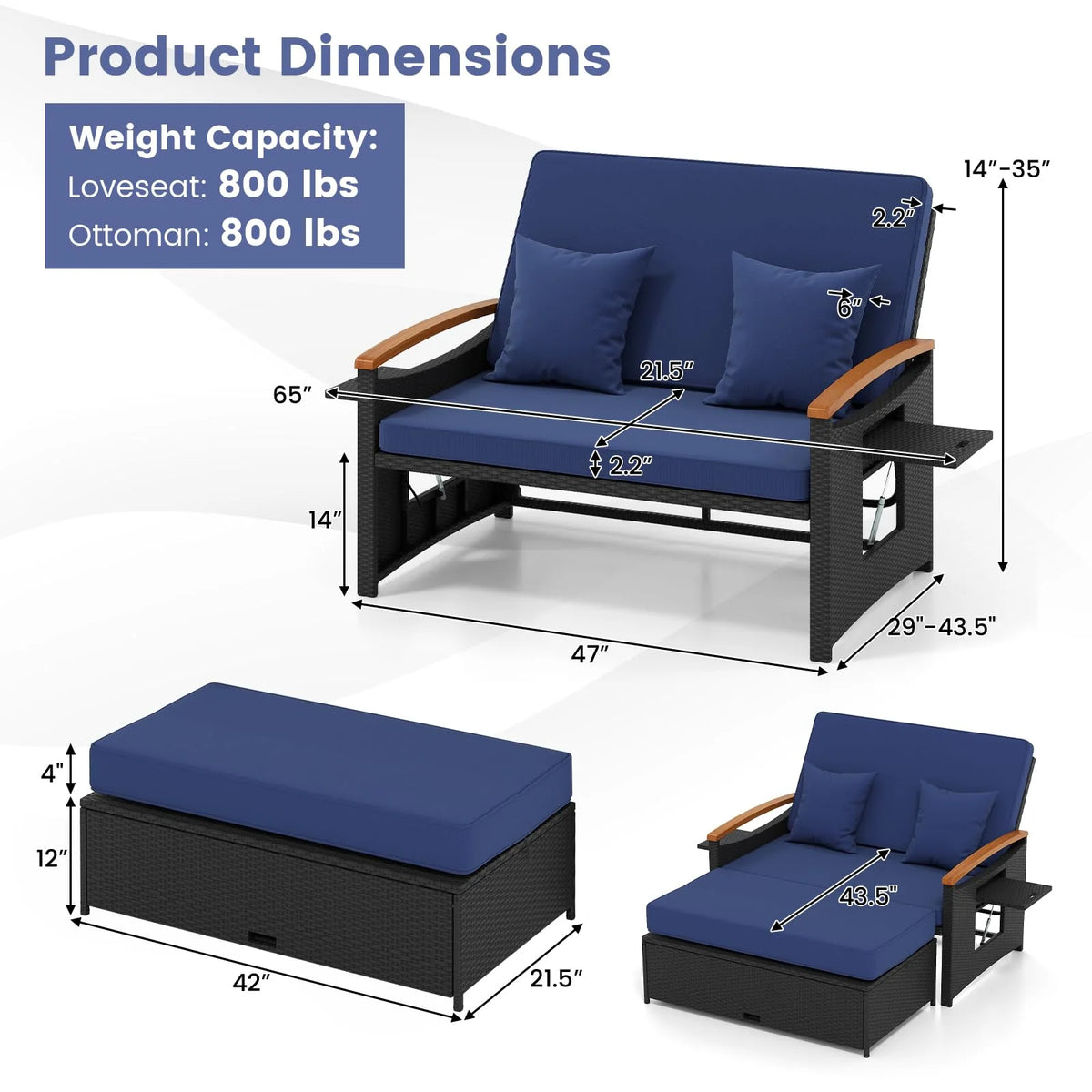 Tangkula Patio Rattan Daybed with 4-Level Adjustable Backrest - Product image 3