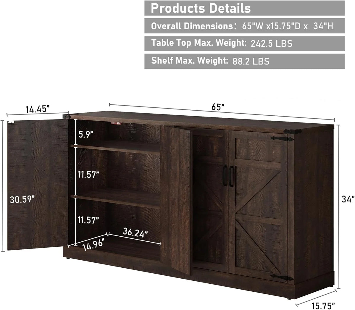 71" Tall Farmhouse Kitchen Pantry Cabinet, 5 Layers Storage Cabinet with Adjustable Shelves - Product image 22