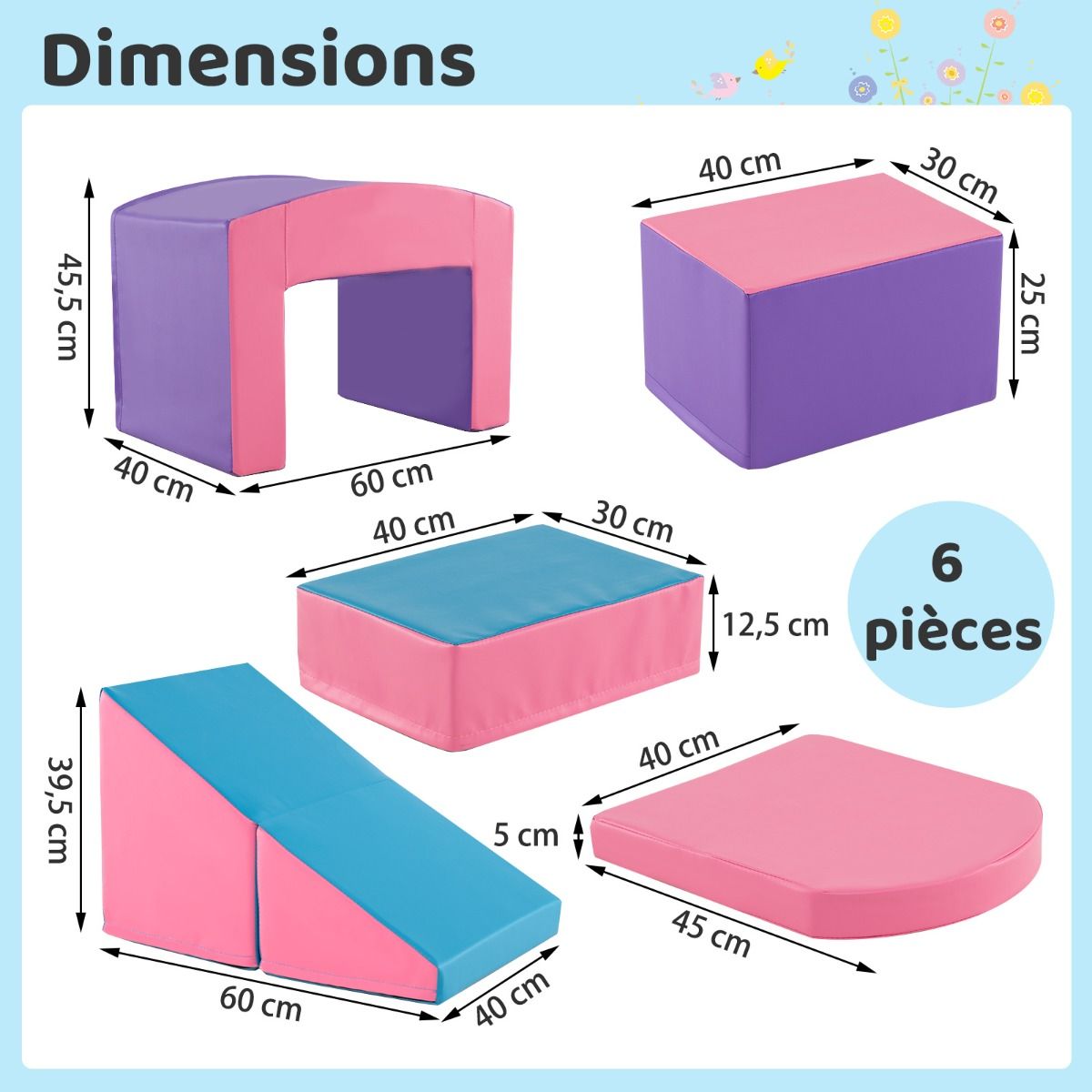 6 Foam Climbing Blocks Toddler Climbing Game Colorful Climbing Activity Game Tunnel Stairs and Ramp for 12+ Months Colorful/Blue/Purple -