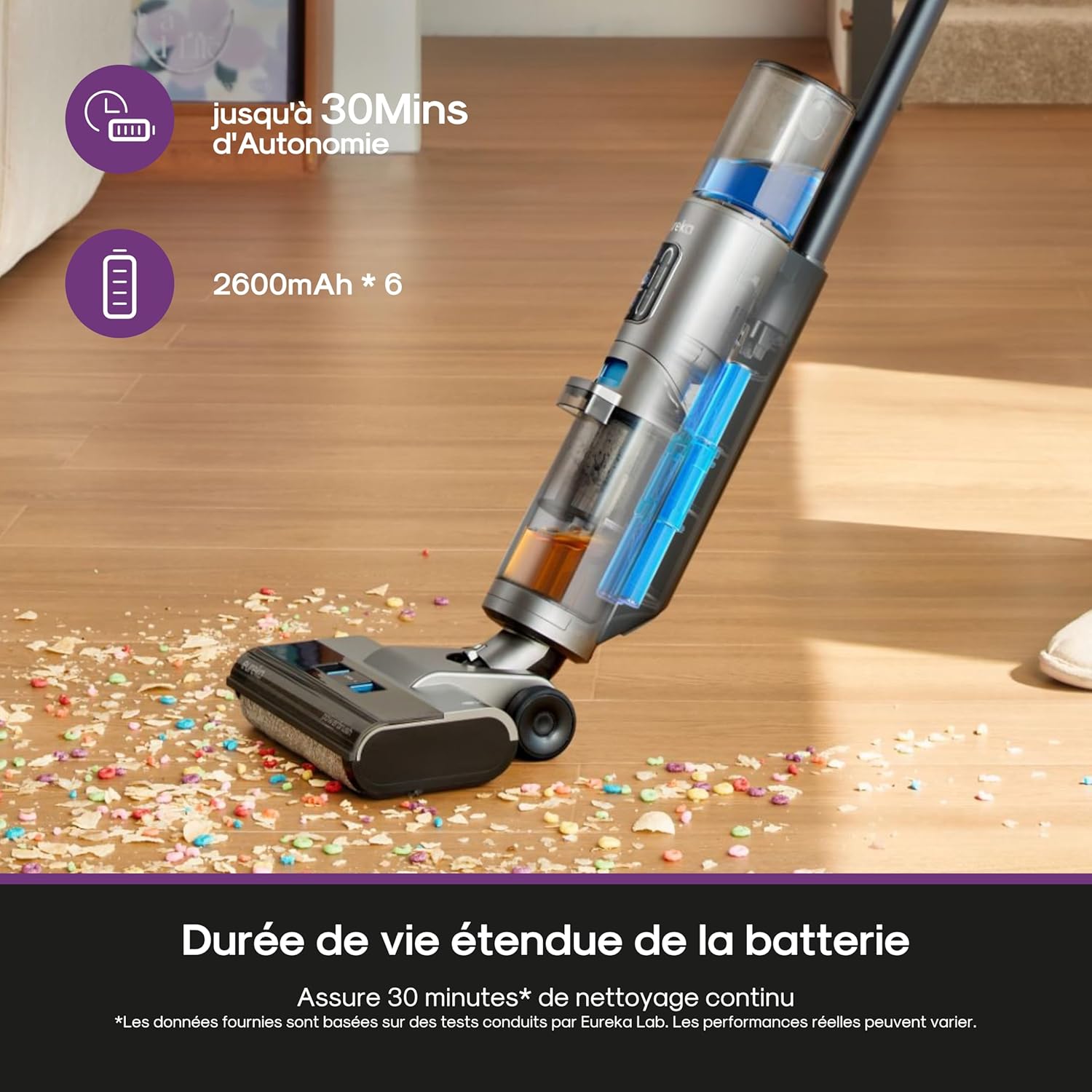 Eureka Rapidwash NEW430 Cordless Vacuum Mop, 15000Pa, 0.8L/0.45L Double Tank for Hard Floors and Pet Hair, with Voice Navigation, Self Cleaning and Drying