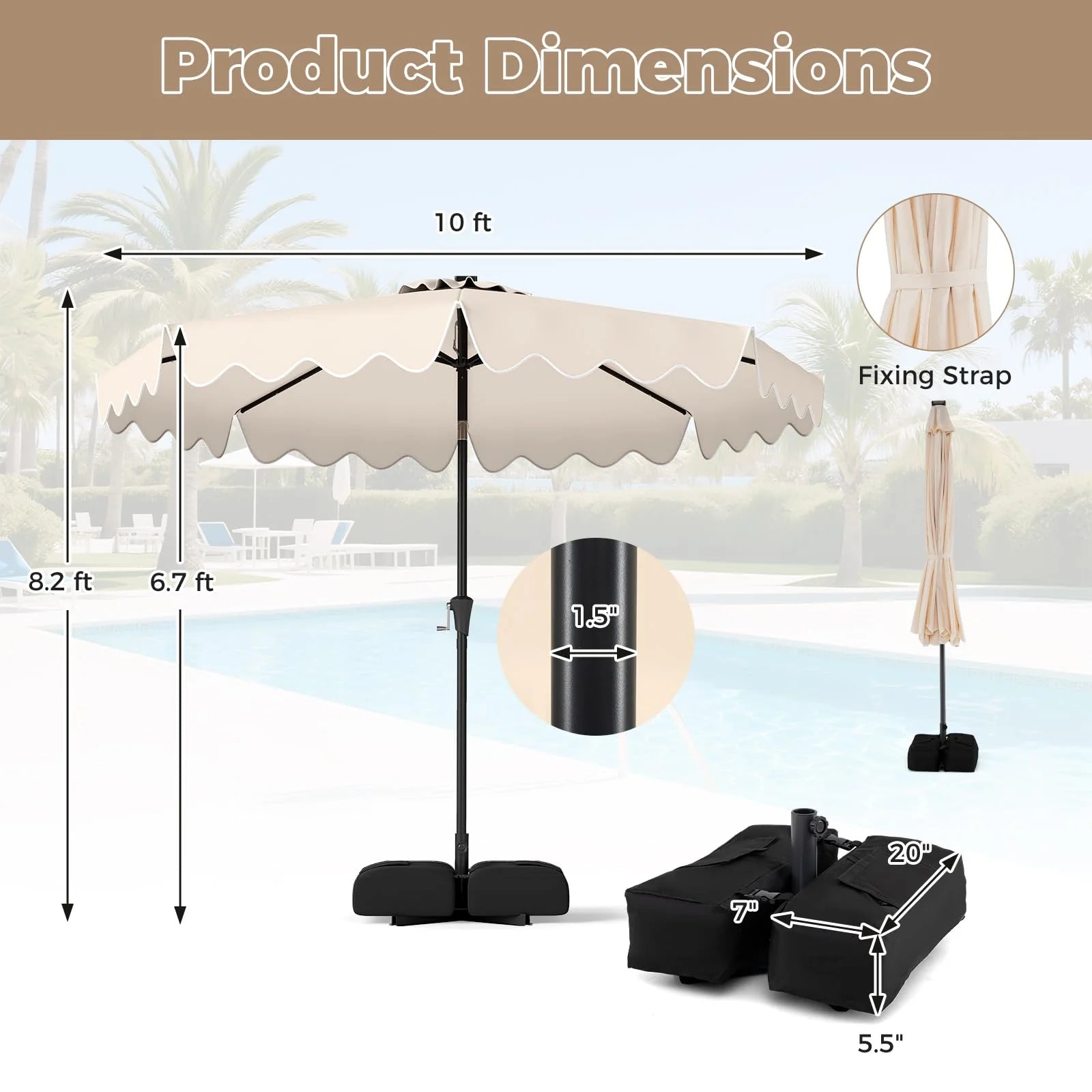Tangkula 10 FT Outdoor Patio Umbrella with Solar LED Lights and Weighted Base-Beige - Product image 2