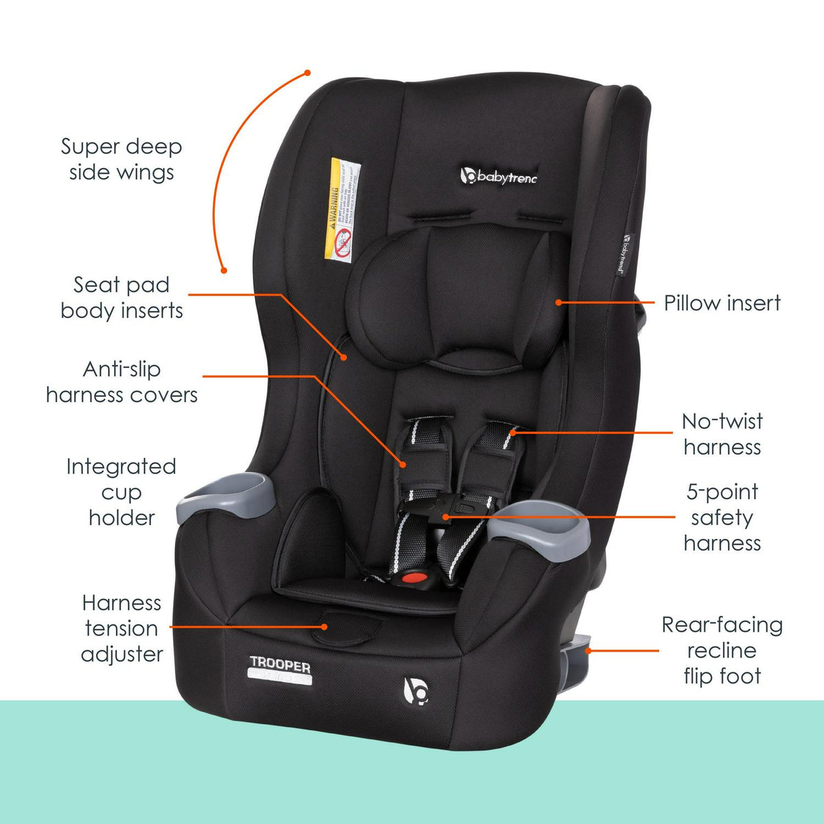 Baby Trend Trooper 3 - in - 1 Convertible Car Seat - Desert Black - Product image 2