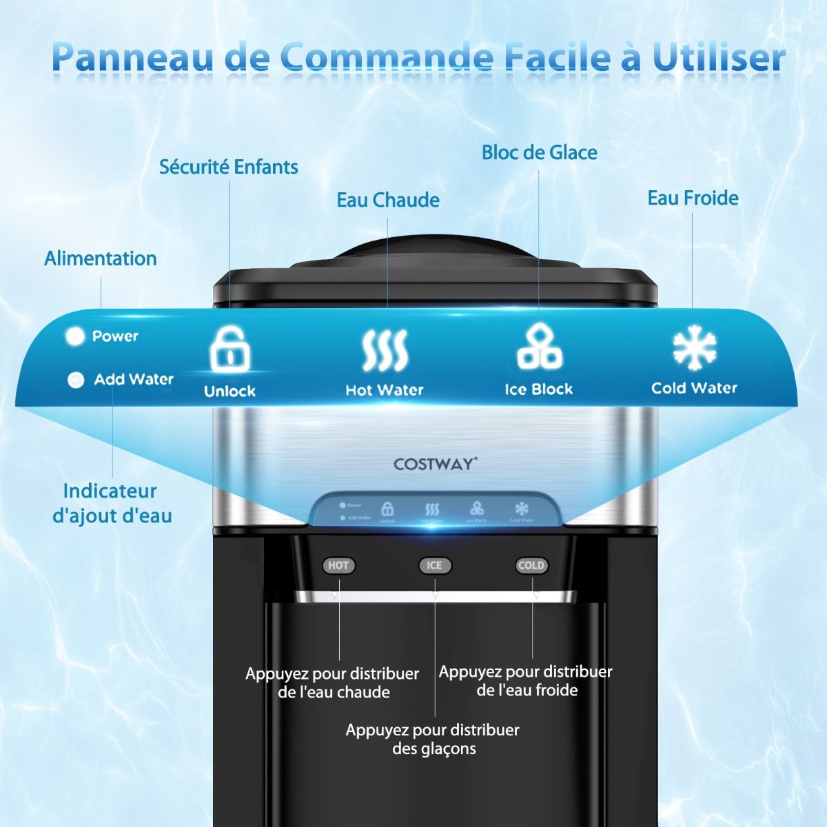 3 in 1 Ice Cube Machine with Cold/Hot Water Dispenser 20 kg in 24 hours Ice Cube 6-13 min for Home Office Bar -