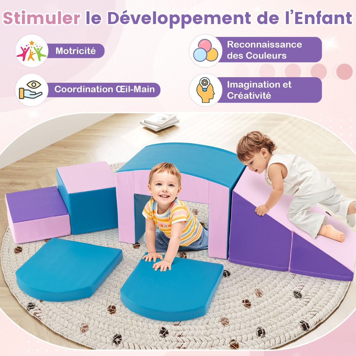 6 Foam Climbing Blocks Toddler Climbing Game Colorful Climbing Activity Game Tunnel Stairs and Ramp for 12+ Months Colorful/Blue/Purple -