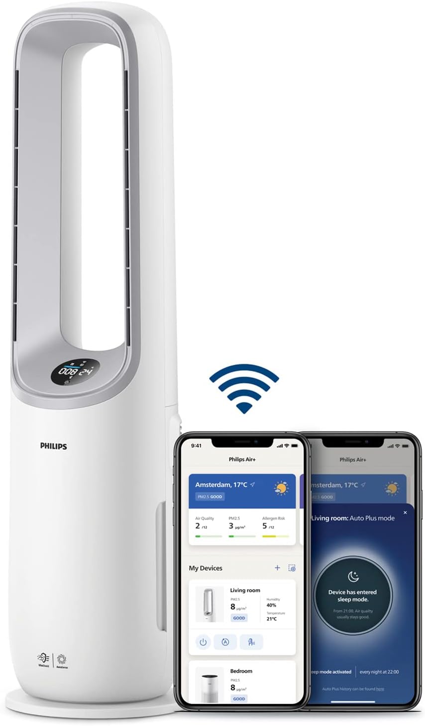 Philips Air Performer 2-in-1: Purifier & Cooling Fan – Cleans 70m², Eliminates 99.97% of Allergens and Pollutants. HEPA Filter, Smart Sensors, Alexa, App (AMF765/10)