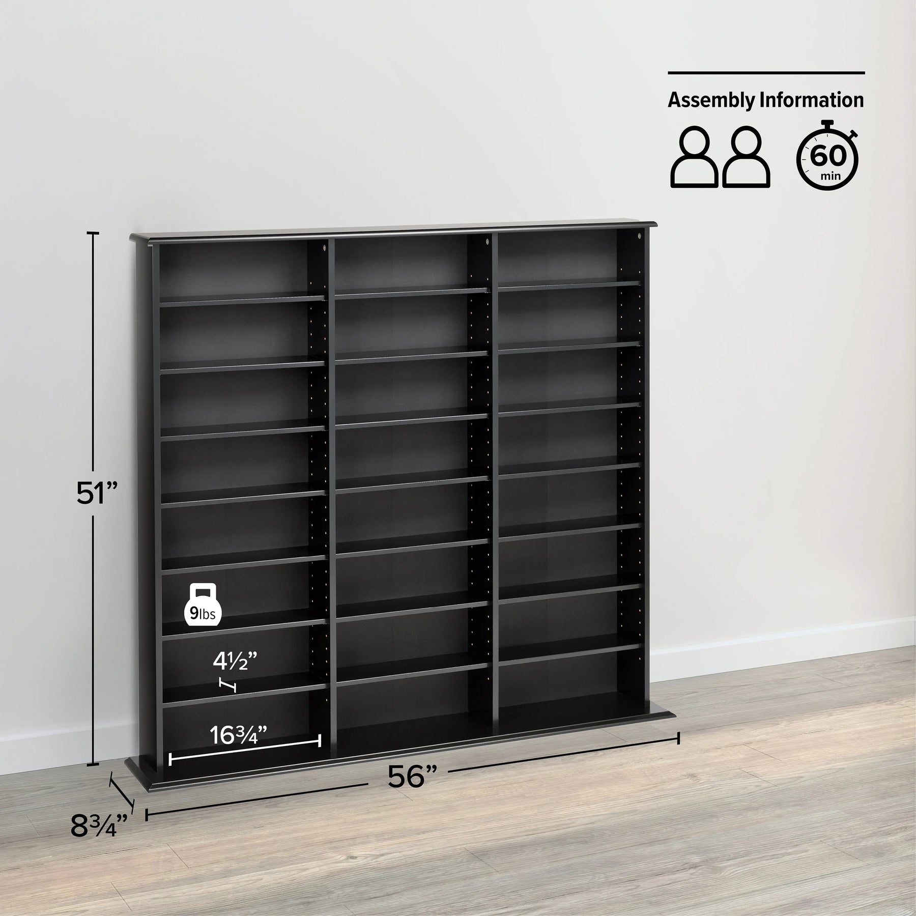 Prepac 51" Triple CD DVD Wall Media Storage Rack in Black - Product image 6