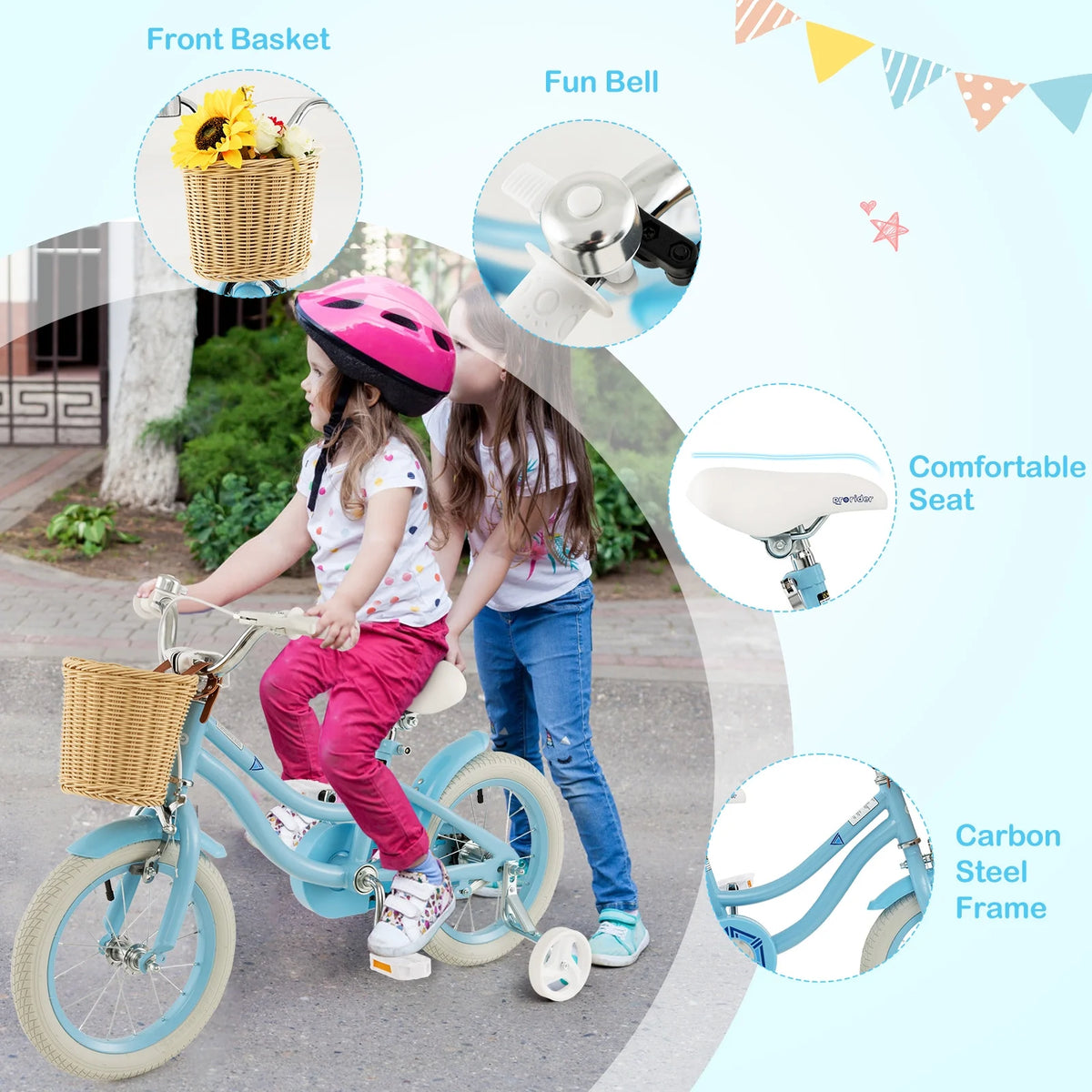 Prorider 16" Kid'S Bike with Training Wheels Adjustable Handlebar Seat Handbrake Pink - Product image 28
