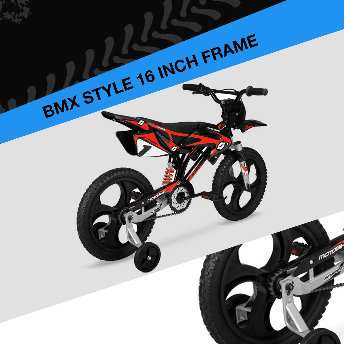 Hyper Bicycles 16" Kids Motobike with Mag Wheels, Including Training Wheels, Black/Red - Product image 5
