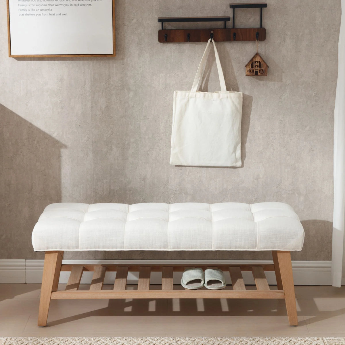 Dayalane Upholstered Storage Bench with Shoe Rack, Linen Fabric Entryway Bench for Living Room - Product image 2