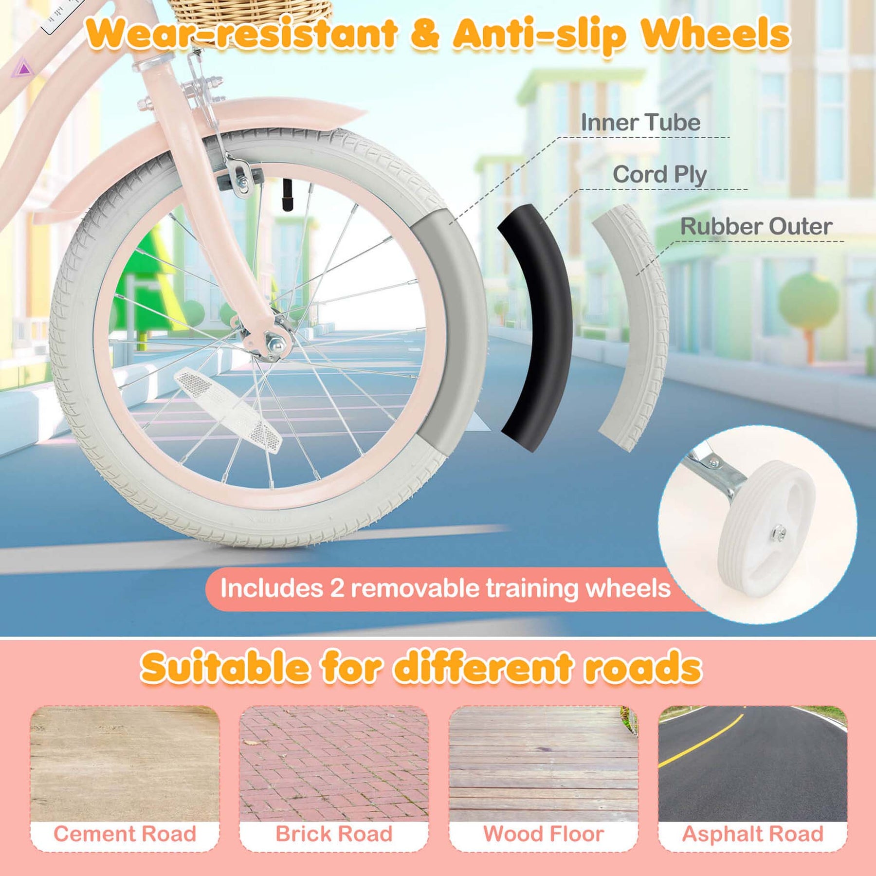 Prorider 16" Kid'S Bike with Training Wheels Adjustable Handlebar Seat Handbrake Pink - Product image 10