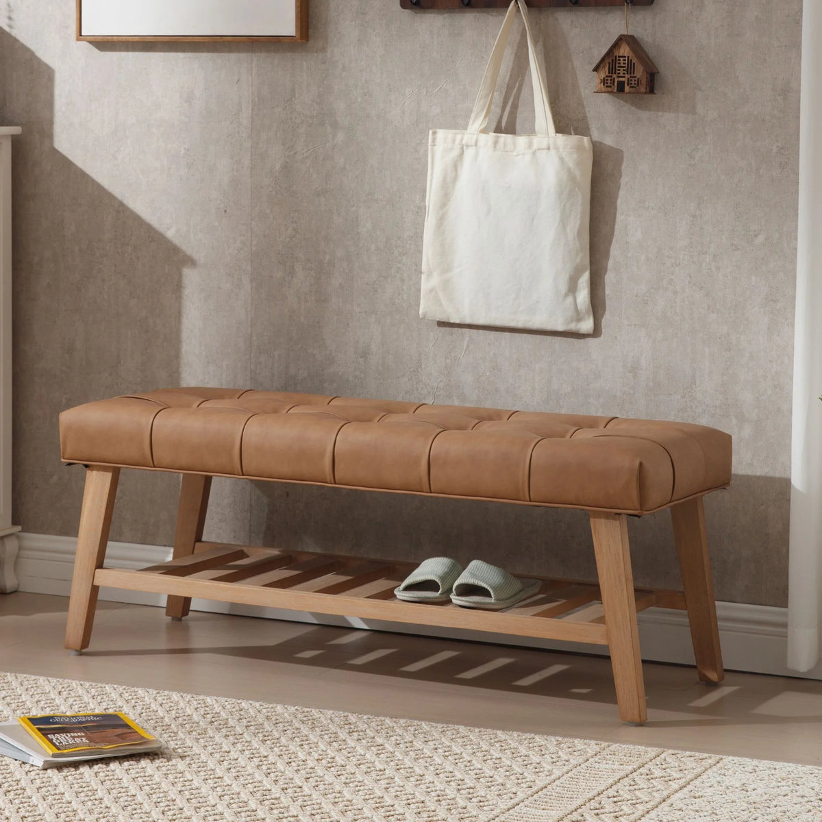 Dayalane Upholstered Storage Bench with Shoe Rack, Linen Fabric Entryway Bench for Living Room - Product image 28