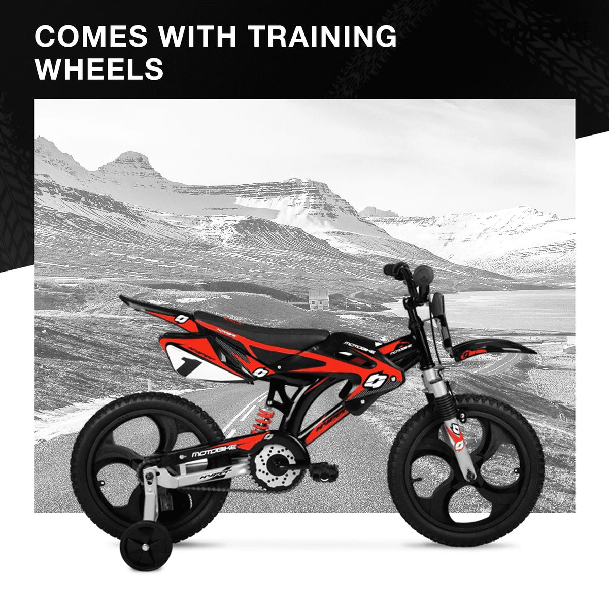 Hyper Bicycles 16" Kids Motobike with Mag Wheels, Including Training Wheels, Black/Red - Product image 4