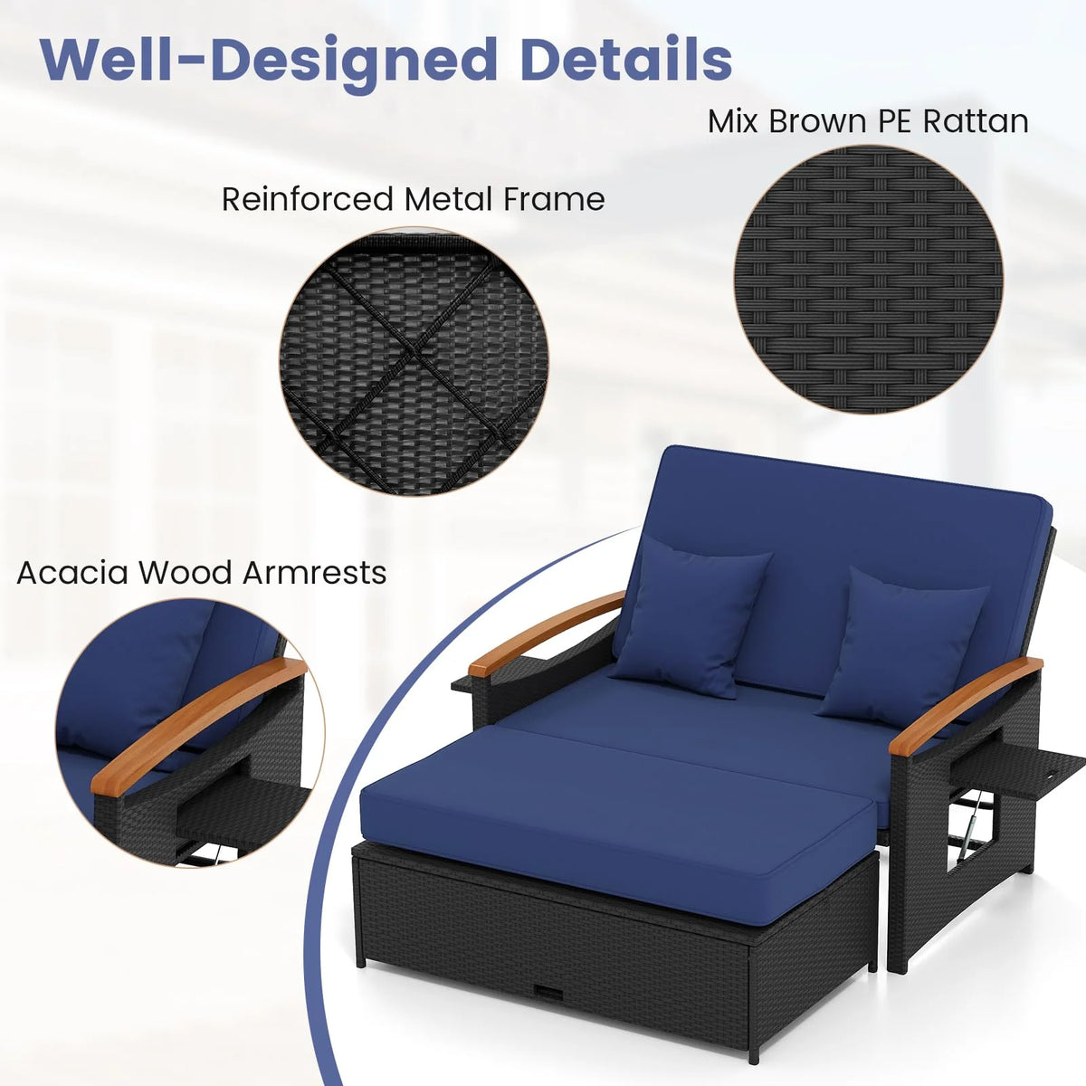 Tangkula Patio Rattan Daybed with 4-Level Adjustable Backrest - Product image 9