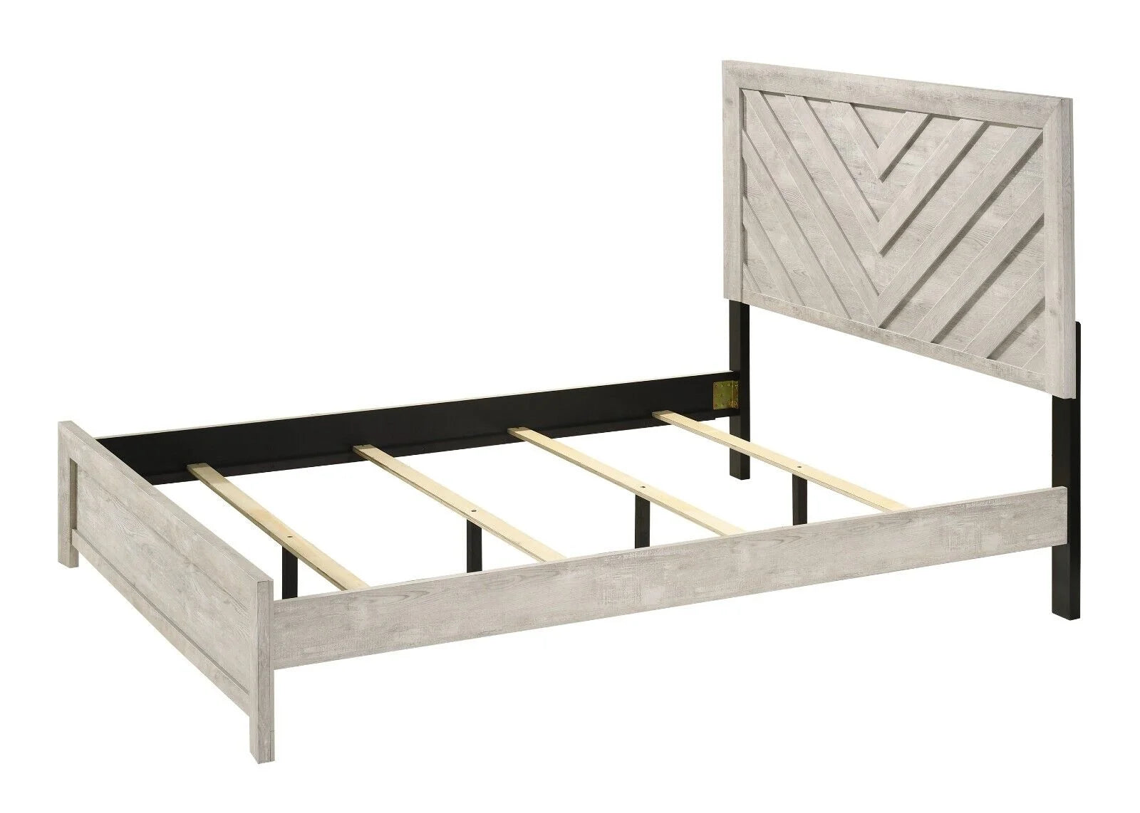 3pc Rustic Beige Gray Finish Bedroom Furniture Queen Size Bed Nightstand Chest Set - Product image 3