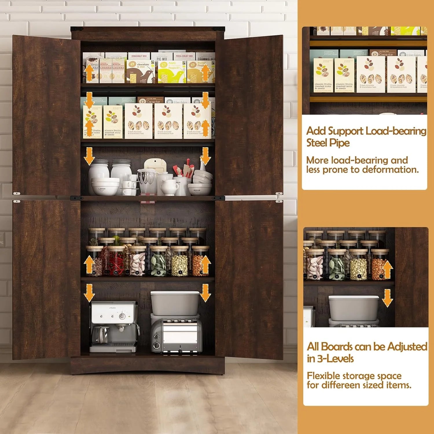 71" Tall Farmhouse Kitchen Pantry Cabinet, 5 Layers Storage Cabinet with Adjustable Shelves - Product image 68