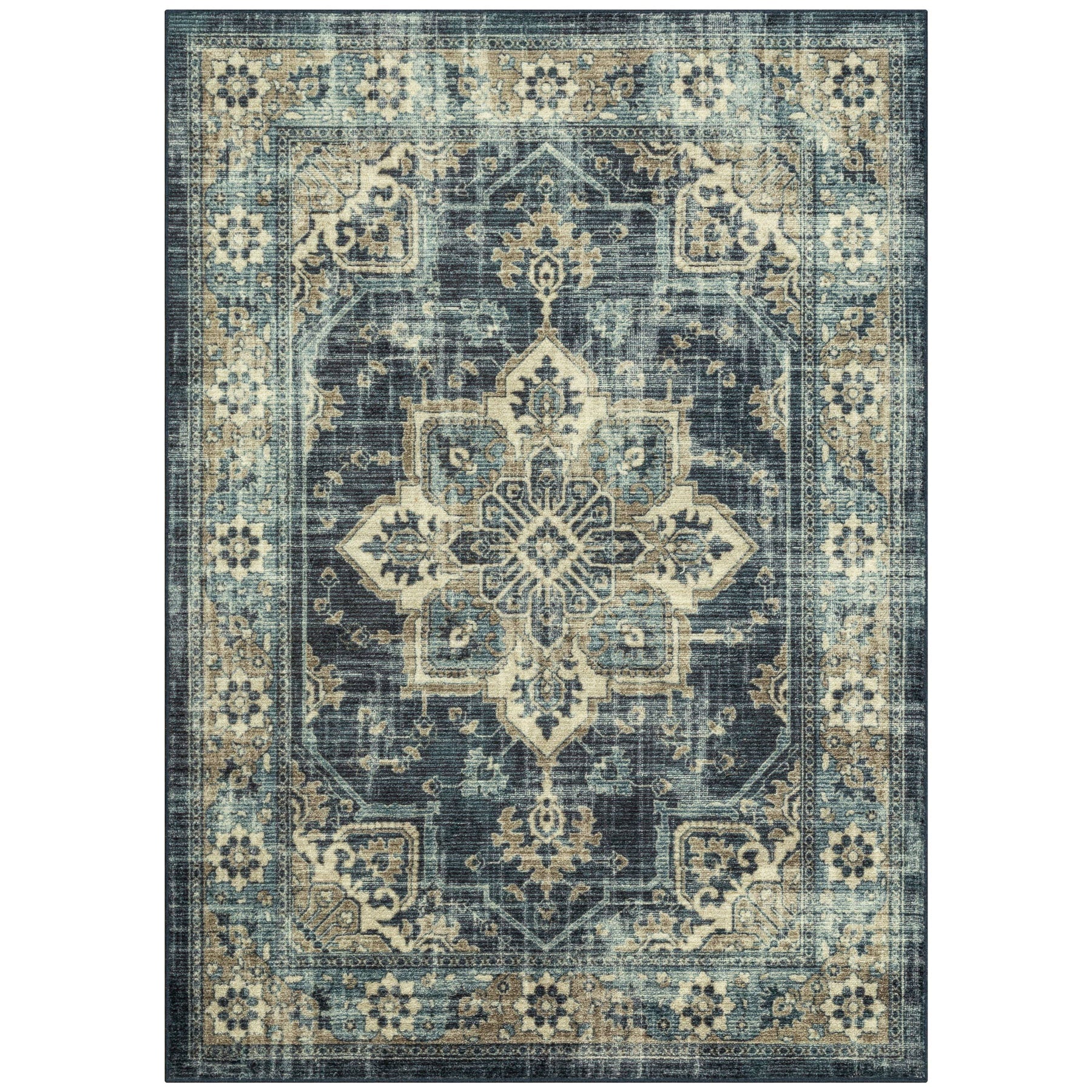 Mainstays Distressed Vintage Blue Persian Indoor Area Rug, 4' x 5'4 inch - Product image 1