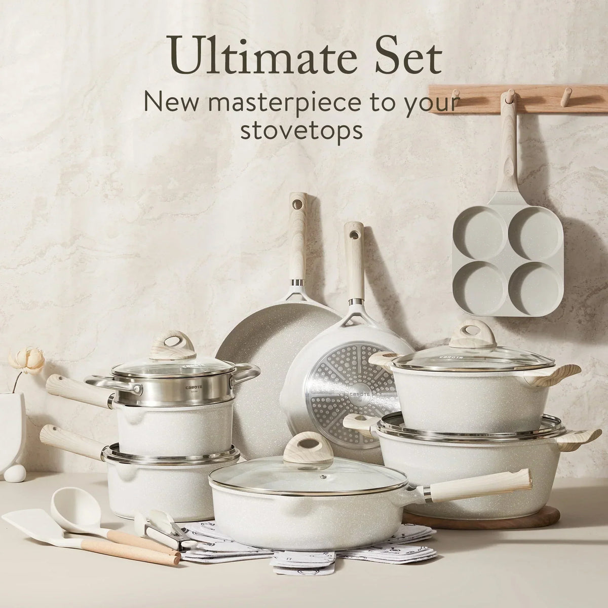 Non Stick Pots and Pans Set. 21 Pcs Induction Kitchen Cookware Sets (Beige Granite) - Product image 4