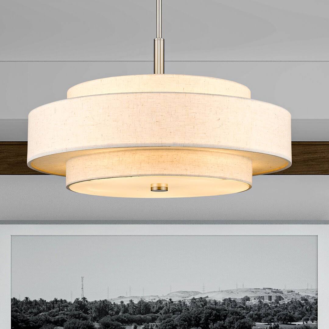 Arnob 5 - Light Shaded Drum Chandelier Lark Manor Finish: Brushed Nickel, Shade Color: Oatmeal - Product image 1