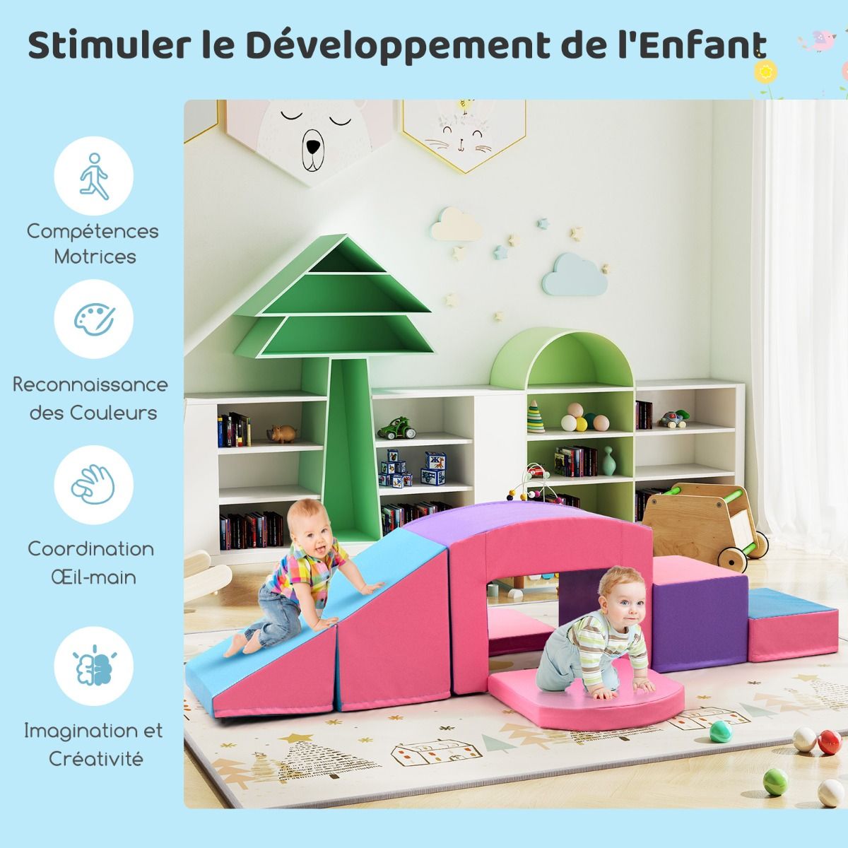 6 Foam Climbing Blocks Toddler Climbing Game Colorful Climbing Activity Game Tunnel Stairs and Ramp for 12+ Months Colorful/Blue/Purple -