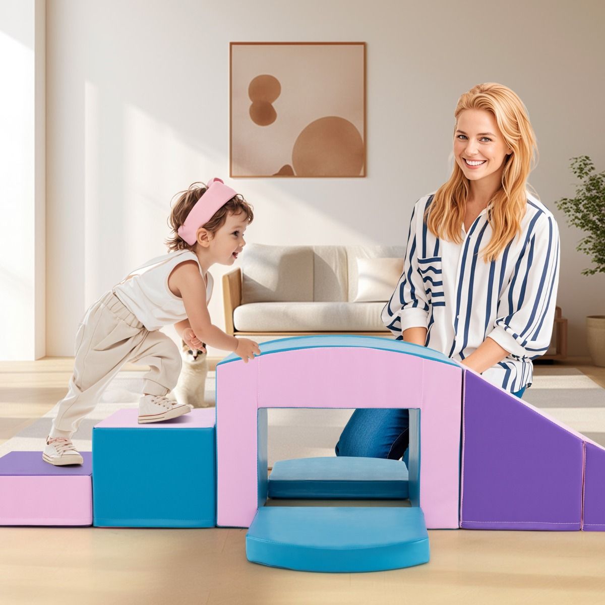 6 Foam Climbing Blocks Toddler Climbing Game Colorful Climbing Activity Game Tunnel Stairs and Ramp for 12+ Months Colorful/Blue/Purple -