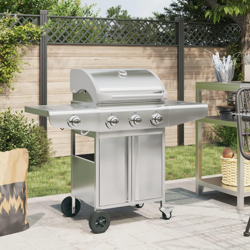 Furniture Select-Gas Grill with 4 Burners in Stainless Steel, Silver