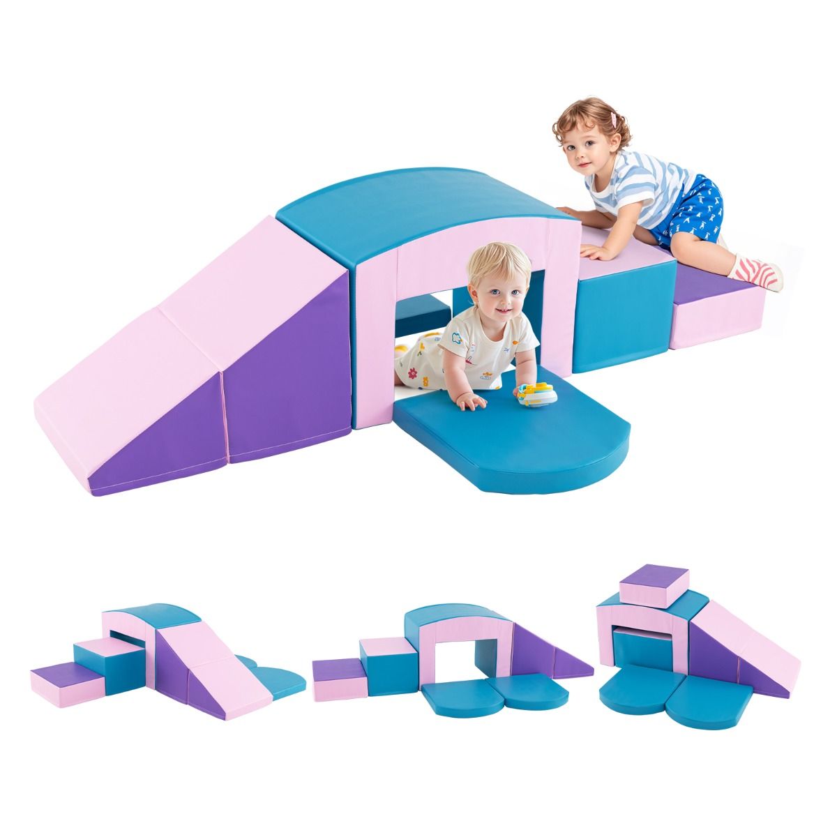 6 Foam Climbing Blocks Toddler Climbing Game Colorful Climbing Activity Game Tunnel Stairs and Ramp for 12+ Months Colorful/Blue/Purple -