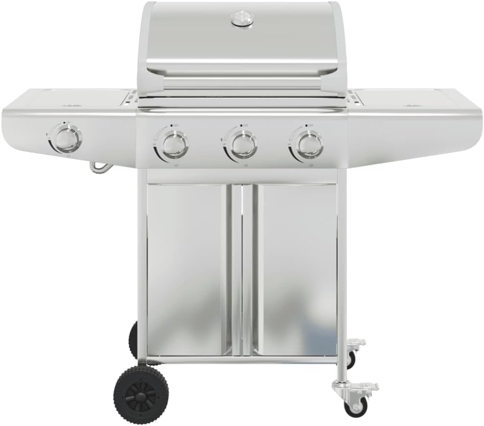 Furniture Select-Gas Grill with 4 Burners in Stainless Steel, Silver