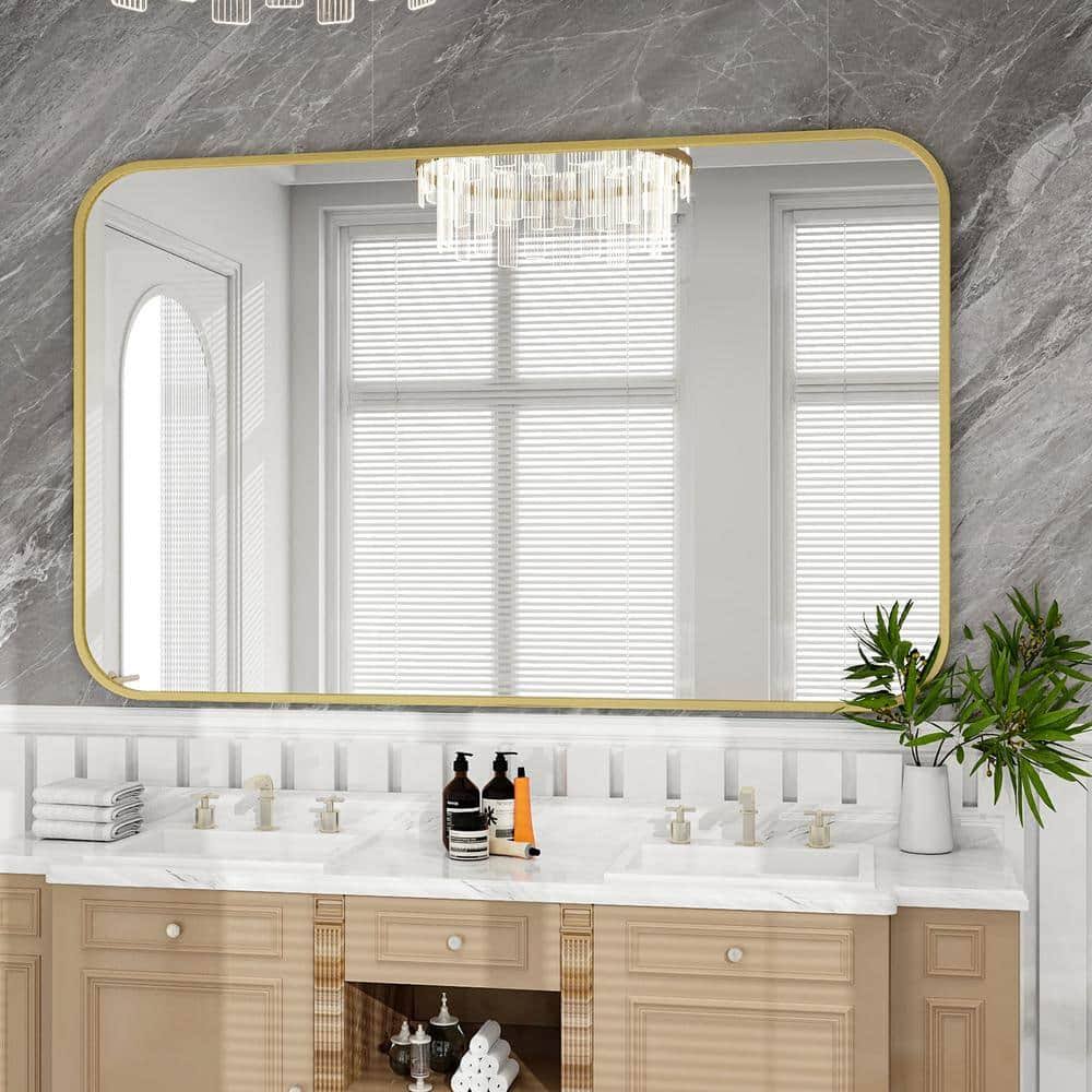 30 in. W x 48 in. H Rectangular Modern Aluminum Alloy Framed Rounded Gold Wall Mirror - Product image 1