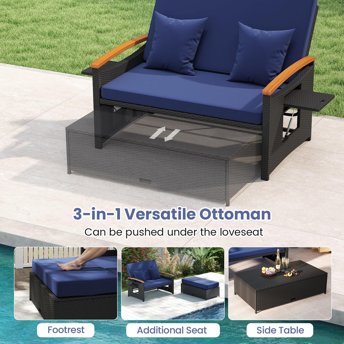 Tangkula Patio Rattan Daybed with 4-Level Adjustable Backrest - Product image 6