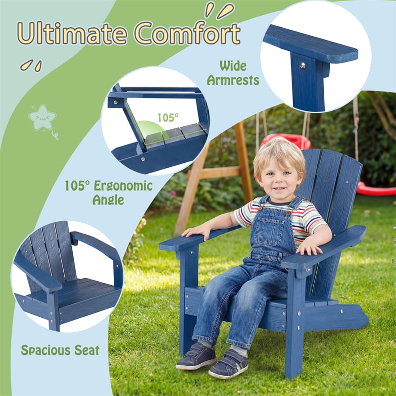 Kids Adirondack Chair, All-Weather HIPS Outdoor Chair with Ergonomic High Backrest & Armrests - Product image 6