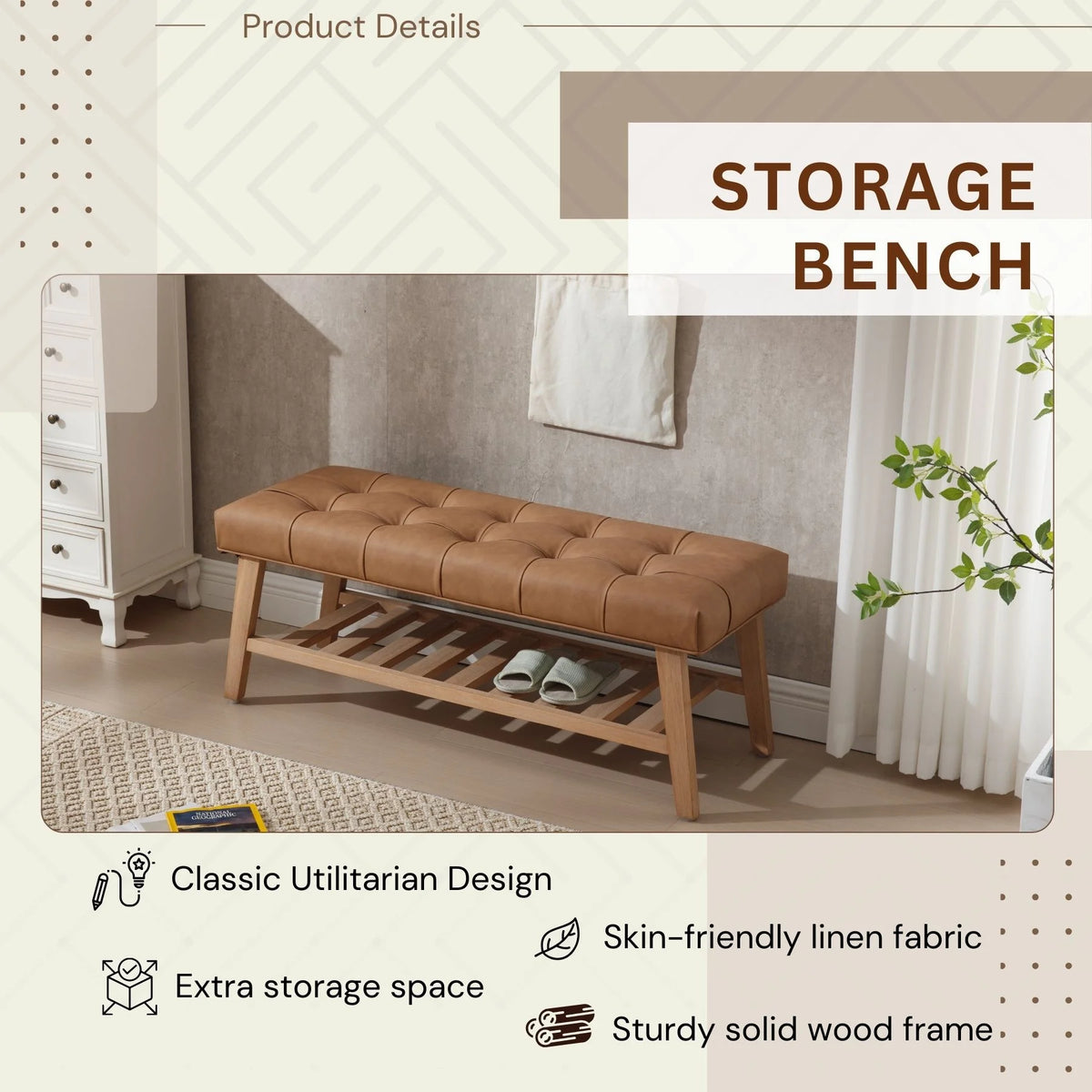 Dayalane Upholstered Storage Bench with Shoe Rack, Linen Fabric Entryway Bench for Living Room - Product image 24
