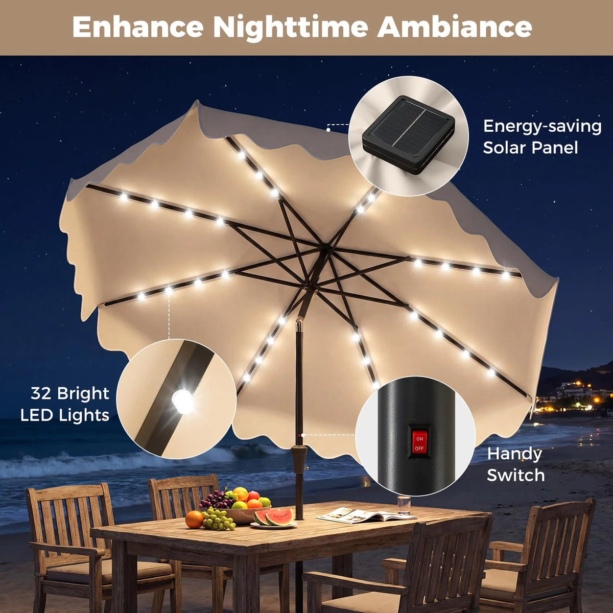 Tangkula 10 FT Outdoor Patio Umbrella with Solar LED Lights and Weighted Base-Beige - Product image 5