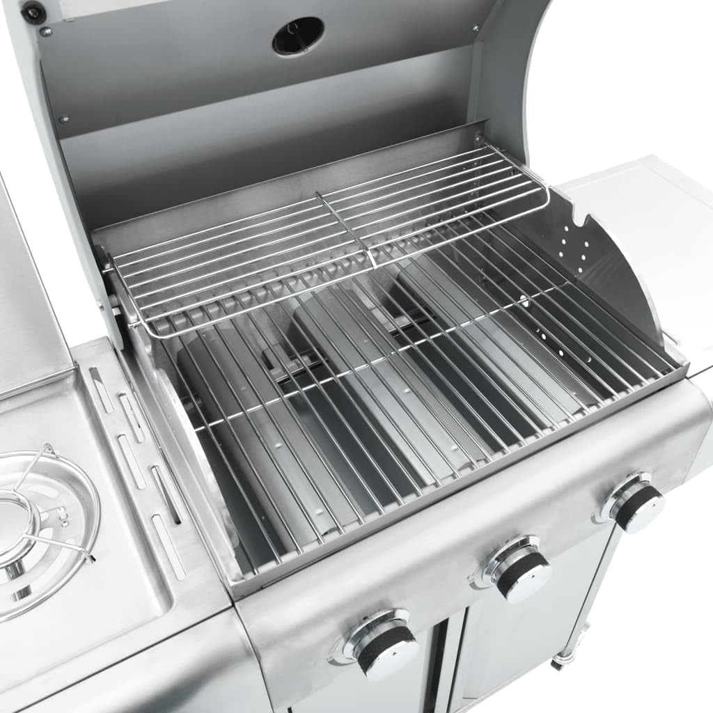 Furniture Select-Gas Grill with 4 Burners in Stainless Steel, Silver