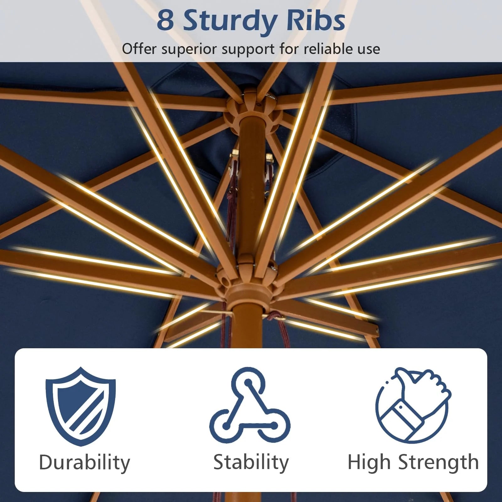 Tangkula 9 FT Patio Umbrella - Outdoor Table Market Umbrella with 8 Wooden Ribs - Product image 6