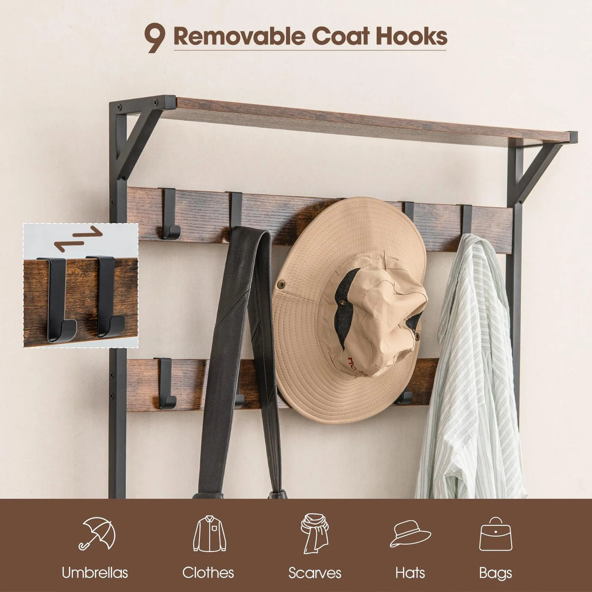 Tangkula Hall Tree with Bench and Shoe Storage, 3-in-1 Industrial Entryway Bench with Coat Rack - Product image 6
