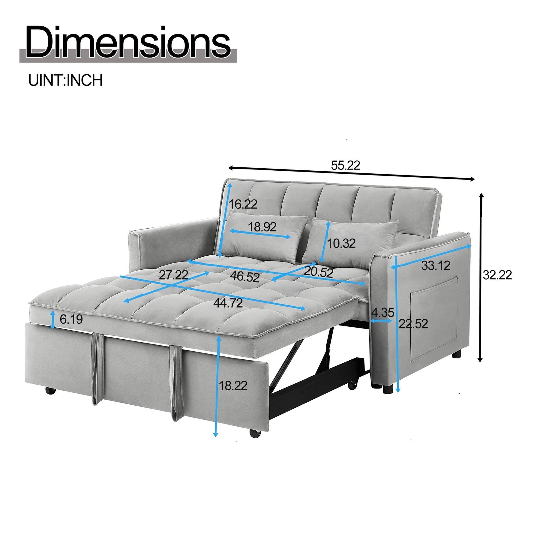 Convertible Sofa Bed, 3 - in - 1 Sleeper Sofa with Pull Out Bed, Sleeper Futon Couch Loveseat with - Product image 8