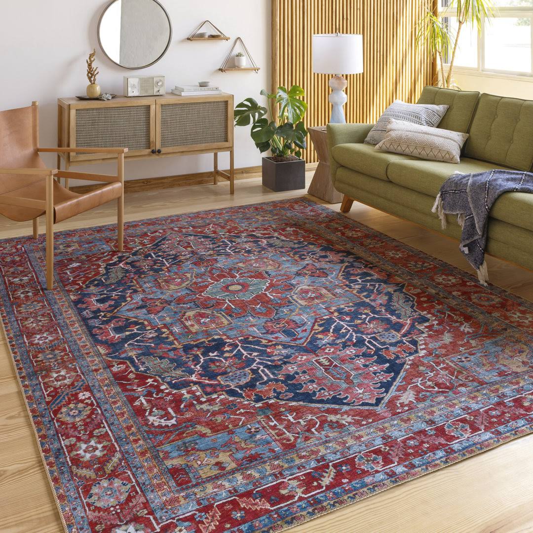 Langley Street Derek-James Oriental Red/Navy Area Rug Bungalow Rose Rug Size Rectangle 3'6 - Product image 1