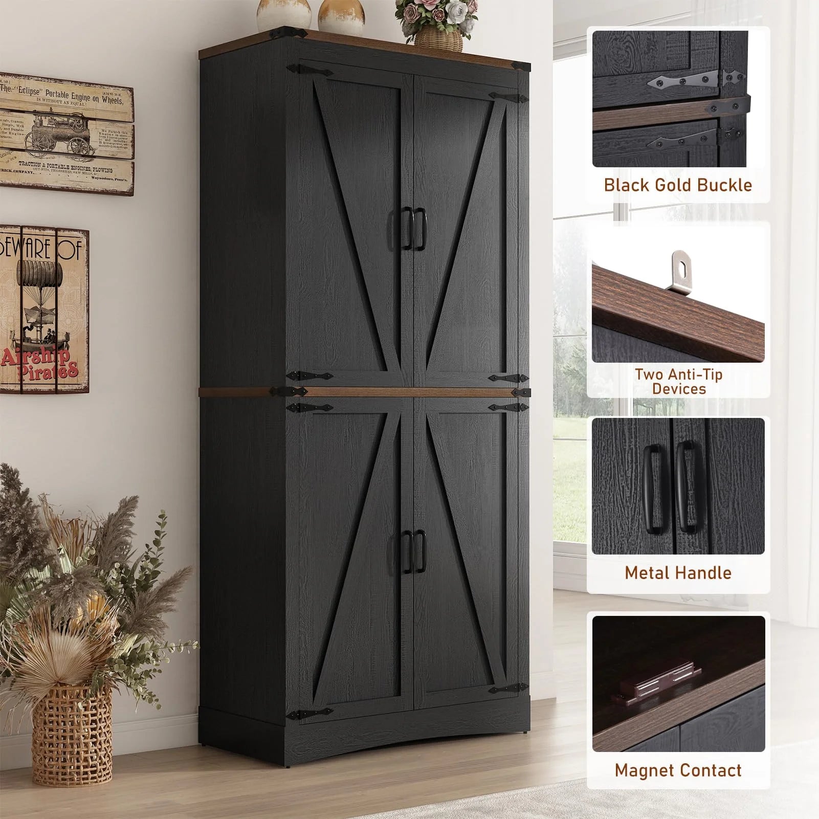 71" Tall Farmhouse Kitchen Pantry Cabinet, 5 Layers Storage Cabinet with Adjustable Shelves - Product image 43