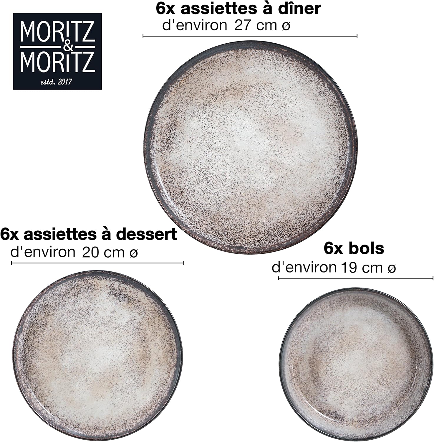 Moritz & Moritz VIDA dinner service for 6 people - 18 pieces - beige tableware and tableware 6x dinner plates, 6x soup plates, 6x breakfast plates