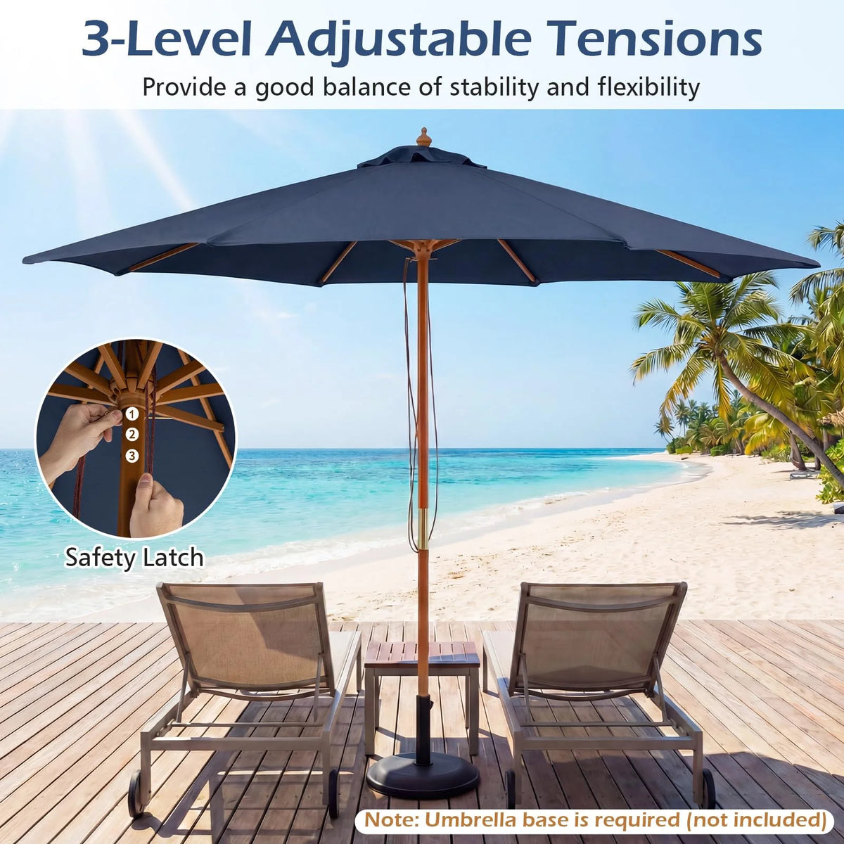 Tangkula 9 FT Patio Umbrella - Outdoor Table Market Umbrella with 8 Wooden Ribs - Product image 5