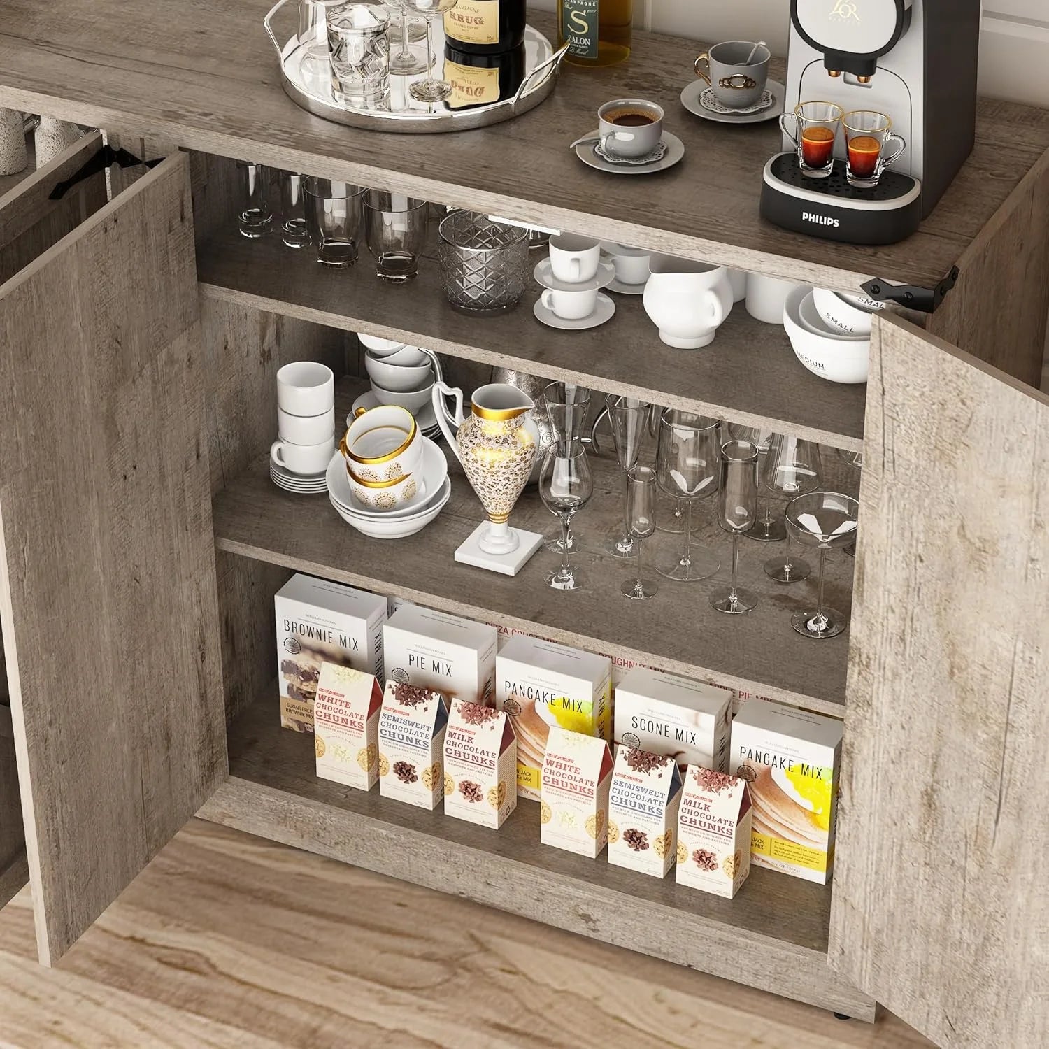 71" Tall Farmhouse Kitchen Pantry Cabinet, 5 Layers Storage Cabinet with Adjustable Shelves - Product image 54