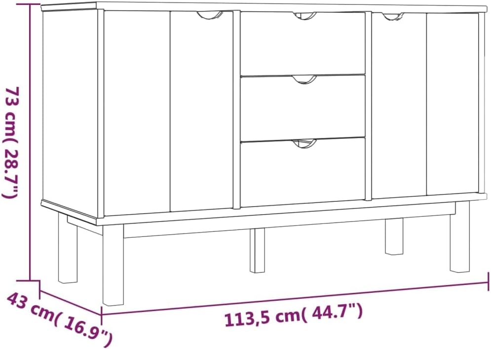 vidaXL Sideboard Side Cabinet Storage Cabinet Home Organizer Living Room Furniture Indoor 113.5x43x73 cm Solid Pine Wood