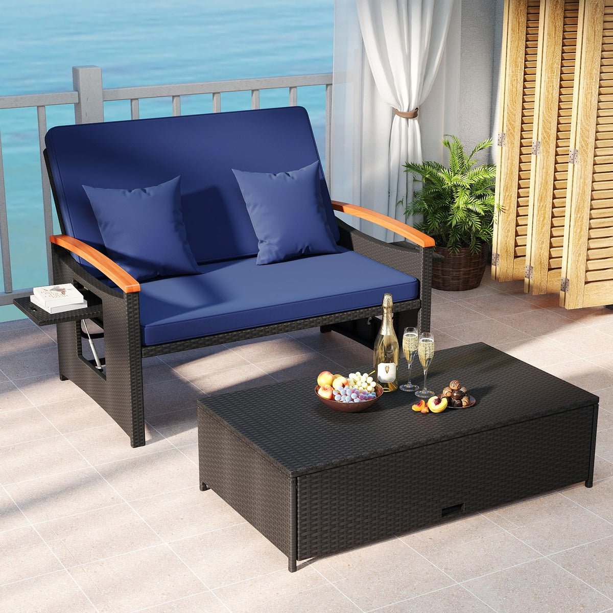 Tangkula Patio Rattan Daybed with 4-Level Adjustable Backrest - Product image 2